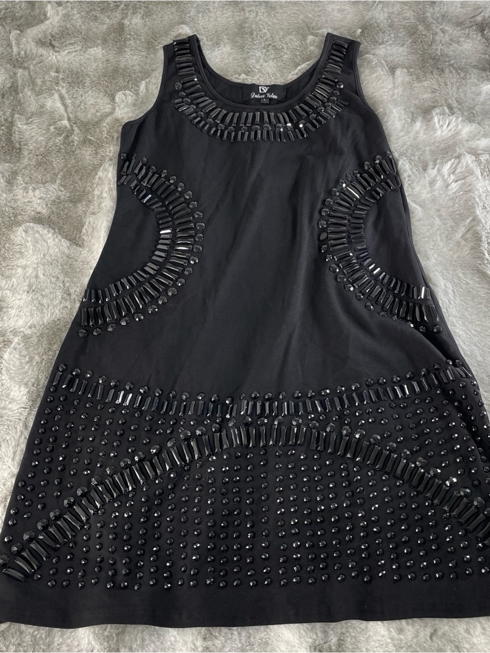 Dulcci Vetan Beaded Black Sleeveless Midi Dress-0212